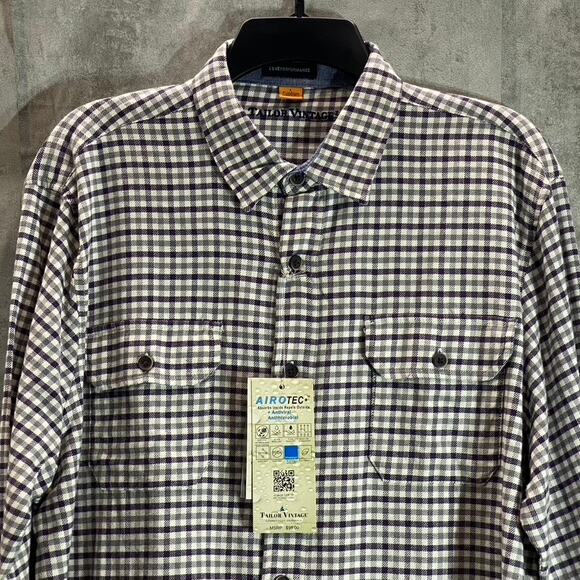 TAILOR VINTAGE Men's Airotec Performance Purple Gingham Long-Sleeve Button-Up - Picture 3 of 9